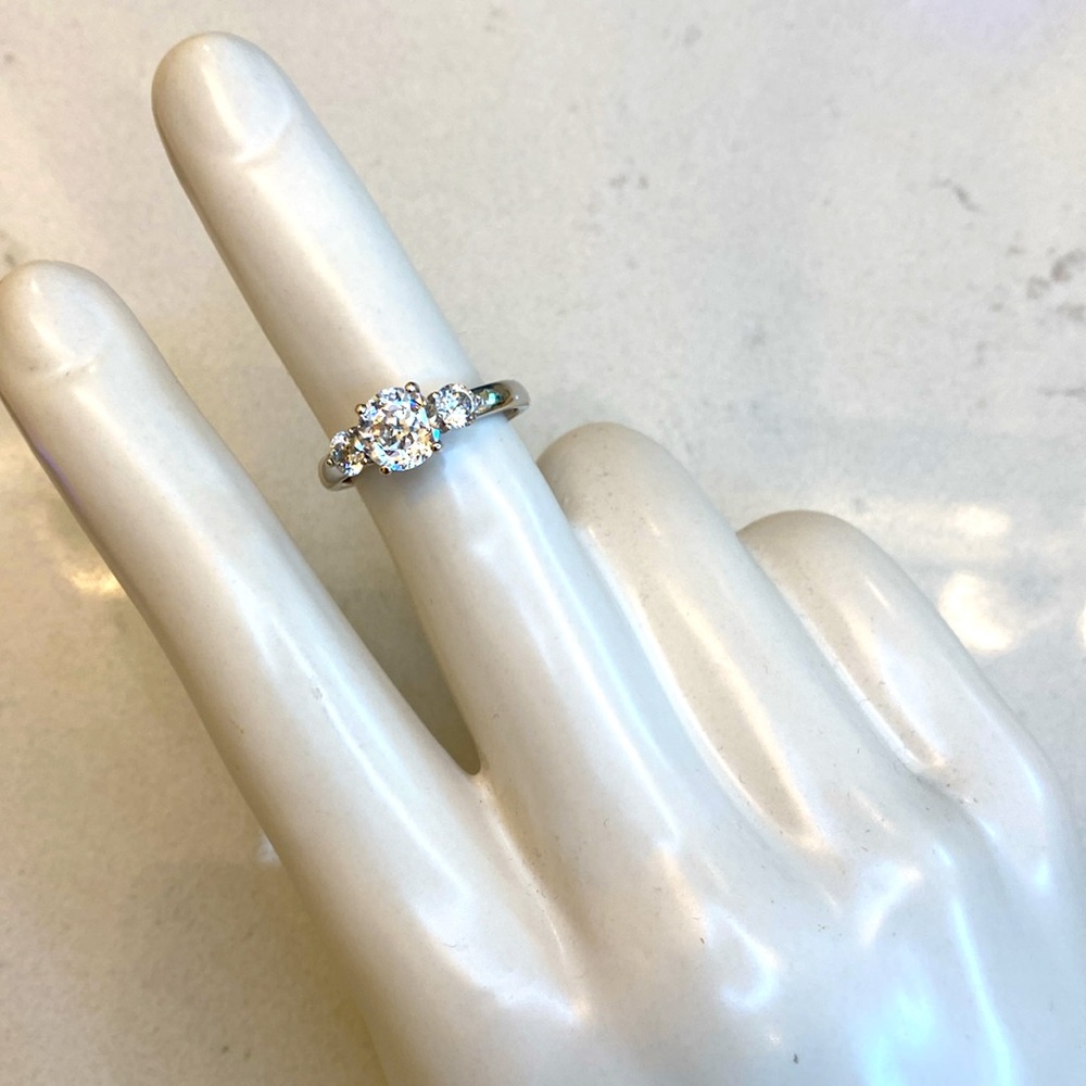 Triple Stone Cubic Zirconia Diamond 925 Sterling Silver Ring